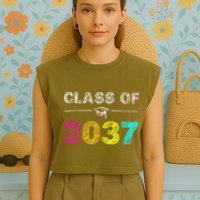 Class Of 2037 Grow With Me First Day Of School Graduation Garment-Dyed Women's Muscle Tee