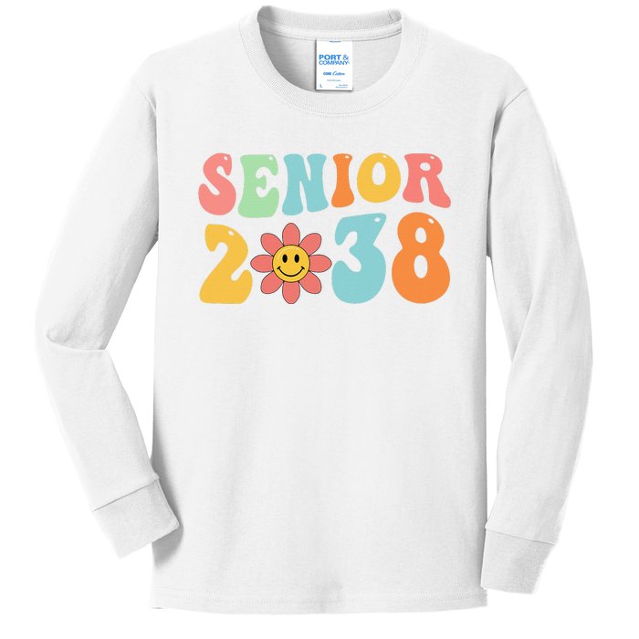 Class Of 2038 Senior 38 Graduation Last Day Of School Groovy Kids Long Sleeve Shirt