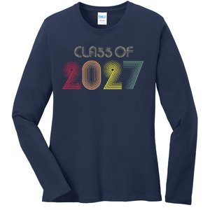 Class Of 2027 Senior 27 Grad Graduation Grow With Me School Ladies Long Sleeve Shirt