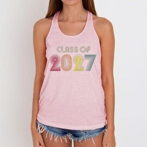 Class Of 2027 Senior 27 Grad Graduation Grow With Me School Women's Knotted Racerback Tank