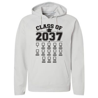 Class Of 2037 Grow With Me Checklist Kindergarten 12th Grade Performance Fleece Hoodie