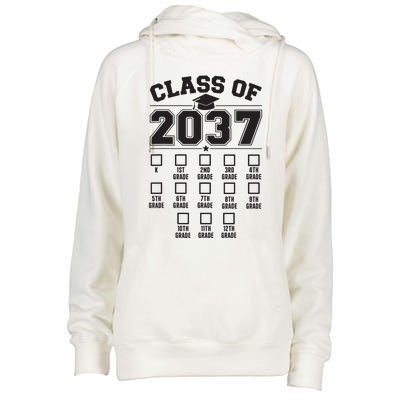 Class Of 2037 Grow With Me Checklist Kindergarten 12th Grade Womens Funnel Neck Pullover Hood