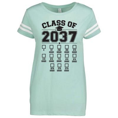 Class Of 2037 Grow With Me Checklist Kindergarten 12th Grade Enza Ladies Jersey Football T-Shirt