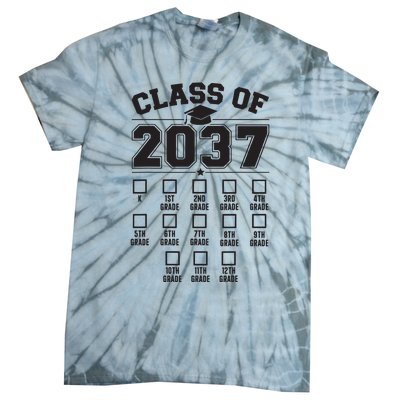 Class Of 2037 Grow With Me Checklist Kindergarten 12th Grade Tie-Dye T-Shirt