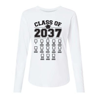 Class Of 2037 Grow With Me Checklist Kindergarten 12th Grade Womens Cotton Relaxed Long Sleeve T-Shirt