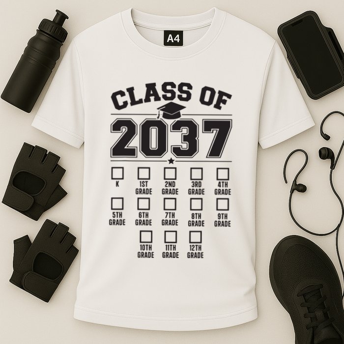 Class Of 2037 Grow With Me Checklist Kindergarten 12th Grade Performance Shirt