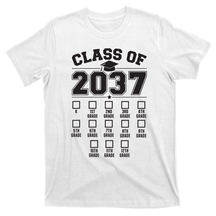 Class Of 2037 Grow With Me Checklist Kindergarten 12th Grade T-Shirt