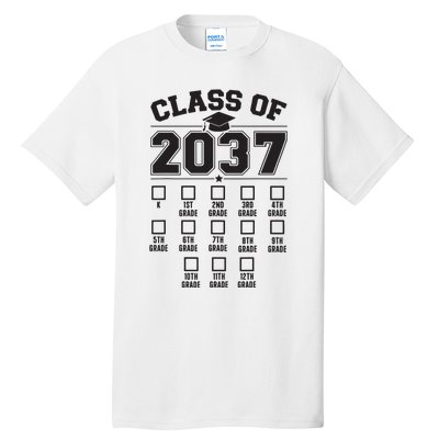 Class Of 2037 Grow With Me Checklist Kindergarten 12th Grade Tall T-Shirt