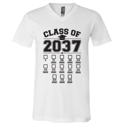 Class Of 2037 Grow With Me Checklist Kindergarten 12th Grade V-Neck T-Shirt