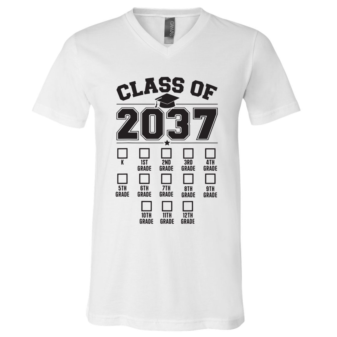 Class Of 2037 Grow With Me Checklist Kindergarten 12th Grade V-Neck T-Shirt