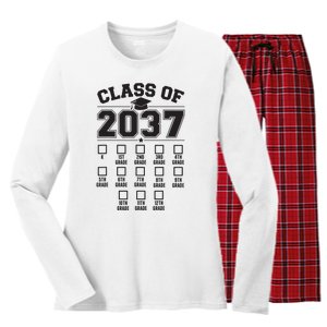 Class Of 2037 Grow With Me Checklist Kindergarten 12th Grade Women's Long Sleeve Flannel Pajama Set 