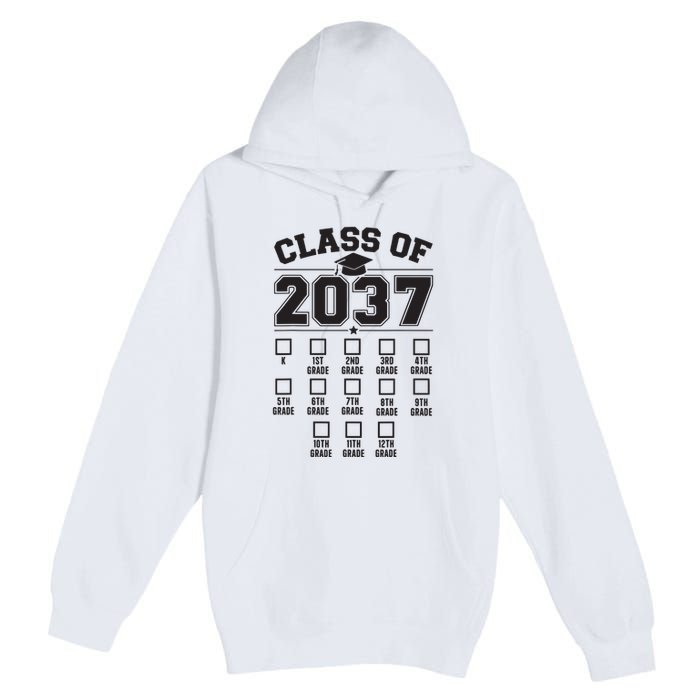 Class Of 2037 Grow With Me Checklist Kindergarten 12th Grade Premium Pullover Hoodie