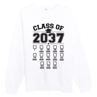 Class Of 2037 Grow With Me Checklist Kindergarten 12th Grade Premium Crewneck Sweatshirt