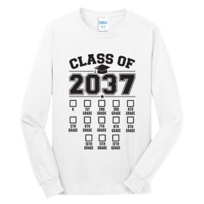 Class Of 2037 Grow With Me Checklist Kindergarten 12th Grade Tall Long Sleeve T-Shirt