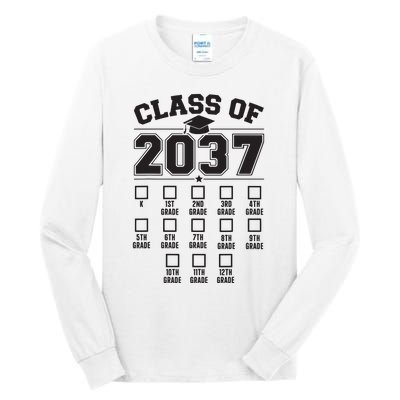 Class Of 2037 Grow With Me Checklist Kindergarten 12th Grade Tall Long Sleeve T-Shirt