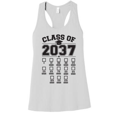 Class Of 2037 Grow With Me Checklist Kindergarten 12th Grade Women's Racerback Tank