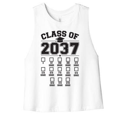 Class Of 2037 Grow With Me Checklist Kindergarten 12th Grade Women's Racerback Cropped Tank