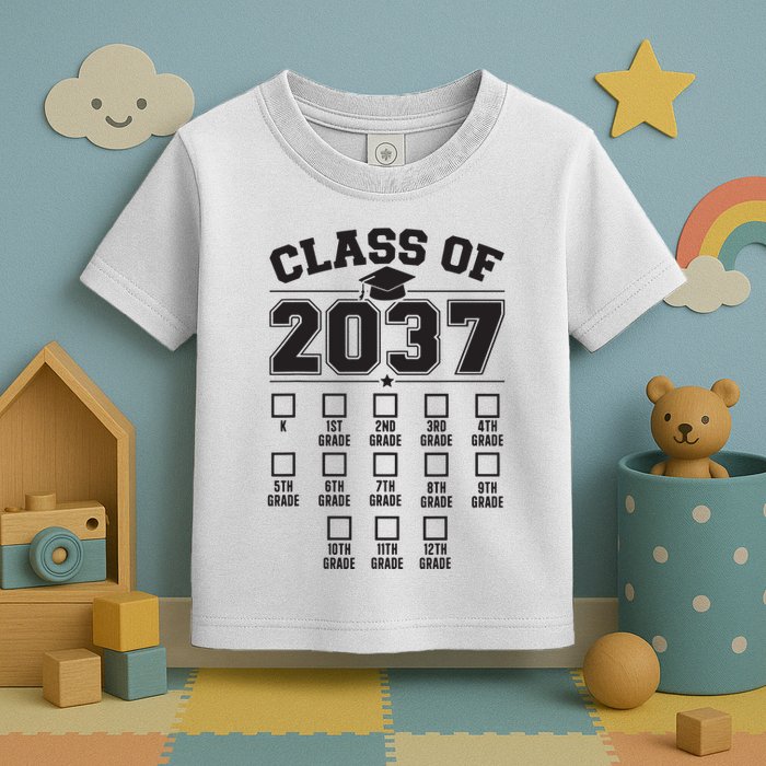 Class Of 2037 Grow With Me Checklist Kindergarten 12th Grade Toddler T-Shirt