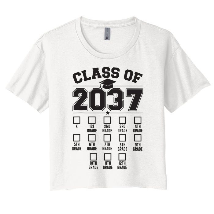 Class Of 2037 Grow With Me Checklist Kindergarten 12th Grade Women's Crop Top Tee