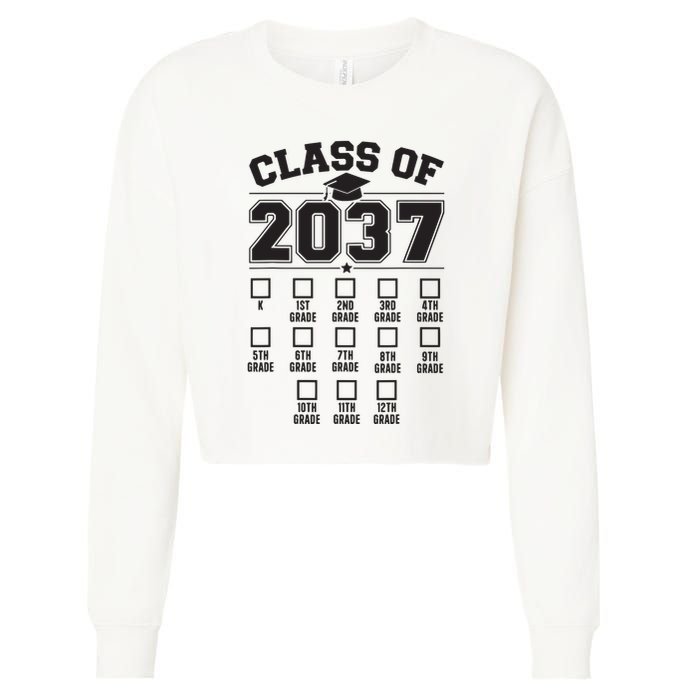 Class Of 2037 Grow With Me Checklist Kindergarten 12th Grade Cropped Pullover Crew
