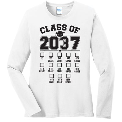 Class Of 2037 Grow With Me Checklist Kindergarten 12th Grade Ladies Long Sleeve Shirt