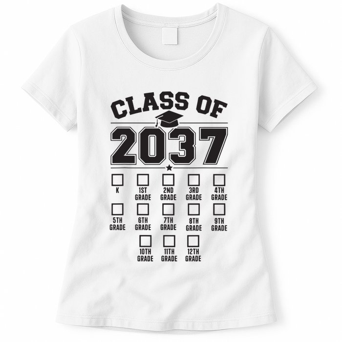 Class Of 2037 Grow With Me Checklist Kindergarten 12th Grade Womens T-Shirt
