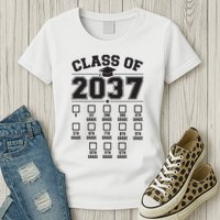 Class Of 2037 Grow With Me Checklist Kindergarten 12th Grade Womens T-Shirt