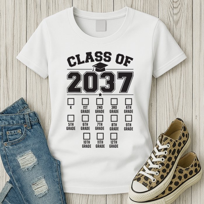 Class Of 2037 Grow With Me Checklist Kindergarten 12th Grade Womens T-Shirt