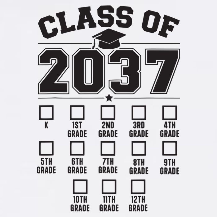 Class Of 2037 Grow With Me Checklist Kindergarten 12th Grade Womens T-Shirt