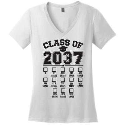 Class Of 2037 Grow With Me Checklist Kindergarten 12th Grade Women's V-Neck T-Shirt