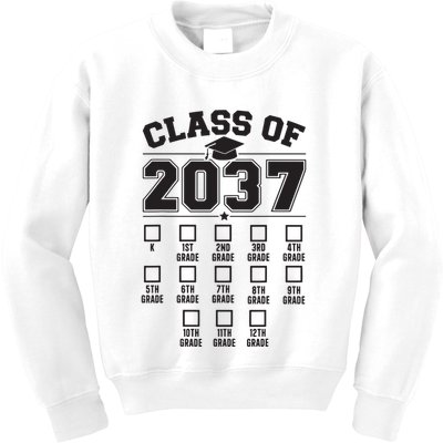 Class Of 2037 Grow With Me Checklist Kindergarten 12th Grade Kids Sweatshirt