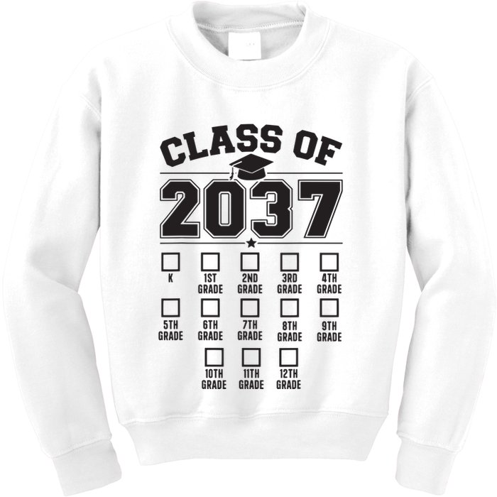 Class Of 2037 Grow With Me Checklist Kindergarten 12th Grade Kids Sweatshirt