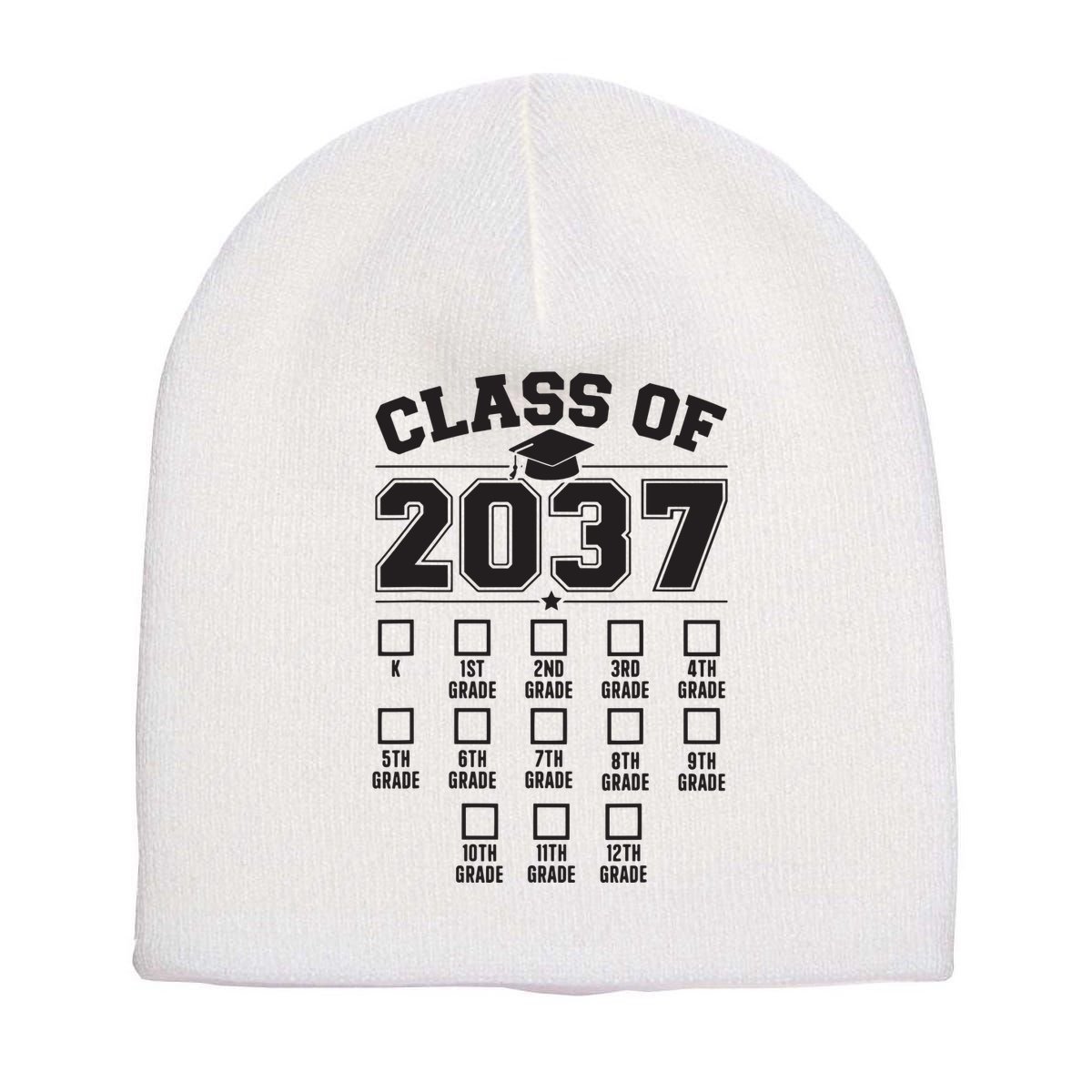 Class Of 2037 Grow With Me Checklist Kindergarten 12th Grade Short Acrylic Beanie