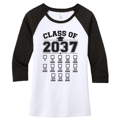 Class Of 2037 Grow With Me Checklist Kindergarten 12th Grade Women's Tri-Blend 3/4-Sleeve Raglan Shirt