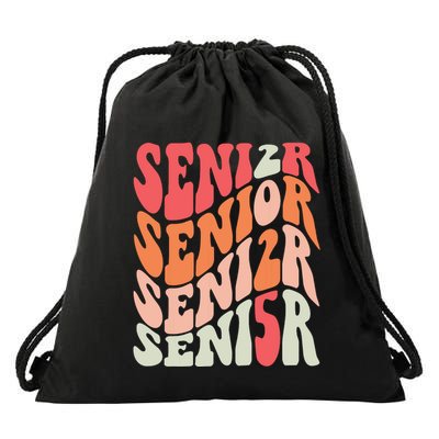 Class Of 2025 Senior 2025 Back To School 2025 Vintage Groovy Drawstring Bag