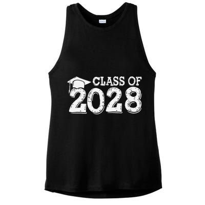 Class Of 2028 Grow With Me Handprints Space On Back Ladies PosiCharge Tri-Blend Wicking Tank
