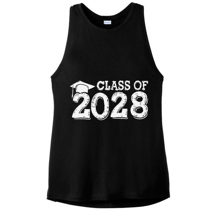 Class Of 2028 Grow With Me Handprints Space On Back Ladies PosiCharge Tri-Blend Wicking Tank