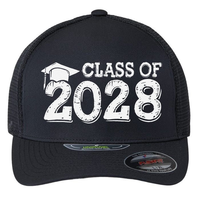 Class Of 2028 Grow With Me Handprints Space On Back Flexfit Unipanel Trucker Cap
