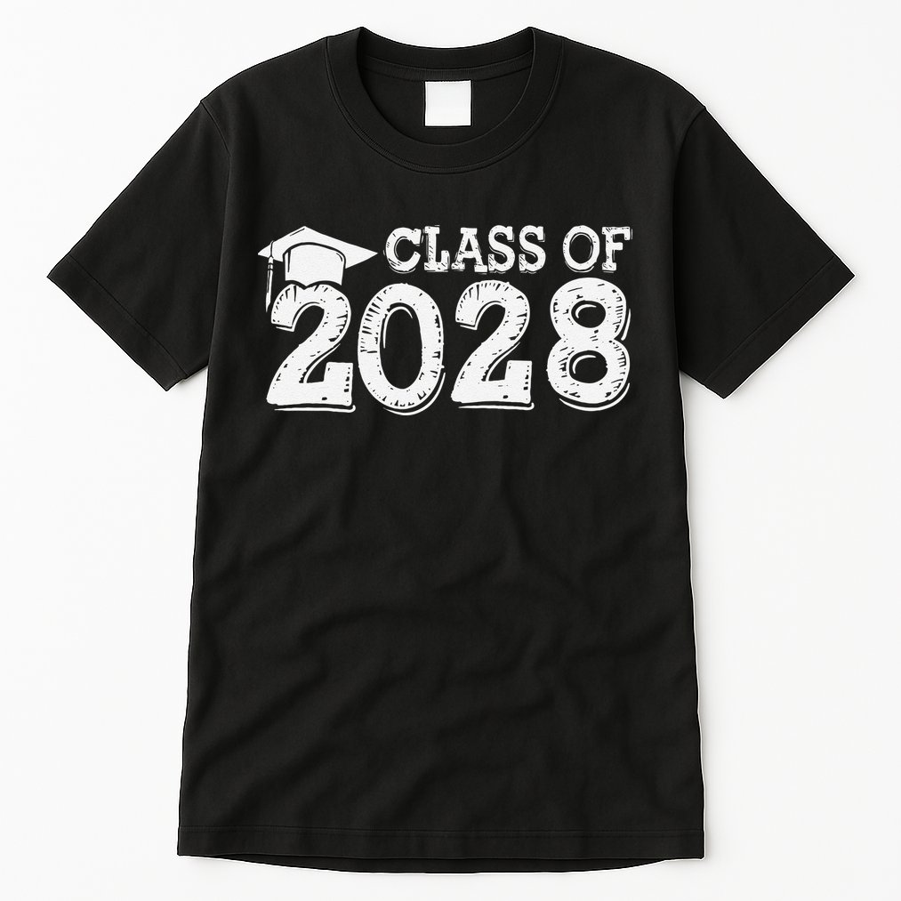 Class Of 2028 Grow With Me Handprints Space On Back Tall T-Shirt