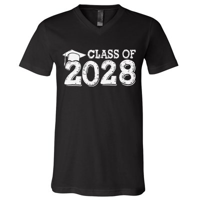 Class Of 2028 Grow With Me Handprints Space On Back V-Neck T-Shirt