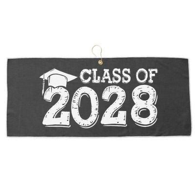 Class Of 2028 Grow With Me Handprints Space On Back Large Microfiber Waffle Golf Towel