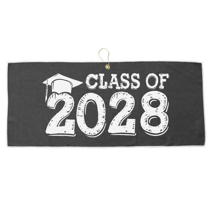 Class Of 2028 Grow With Me Handprints Space On Back Large Microfiber Waffle Golf Towel