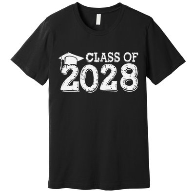 Class Of 2028 Grow With Me Handprints Space On Back Premium T-Shirt