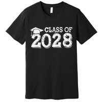 Class Of 2028 Grow With Me Handprints Space On Back Premium T-Shirt