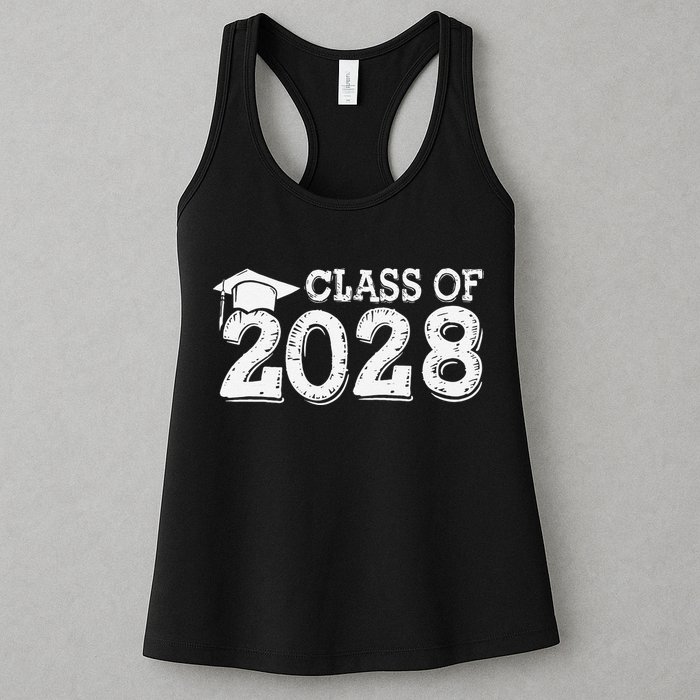 Class Of 2028 Grow With Me Handprints Space On Back Womens Tank Top