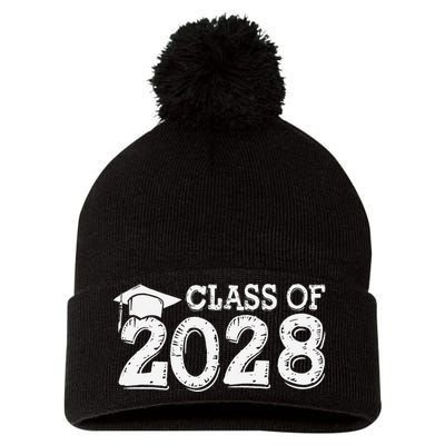Class Of 2028 Grow With Me Handprints Space On Back Pom Pom 12in Knit Beanie