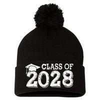 Class Of 2028 Grow With Me Handprints Space On Back Pom Pom 12in Knit Beanie