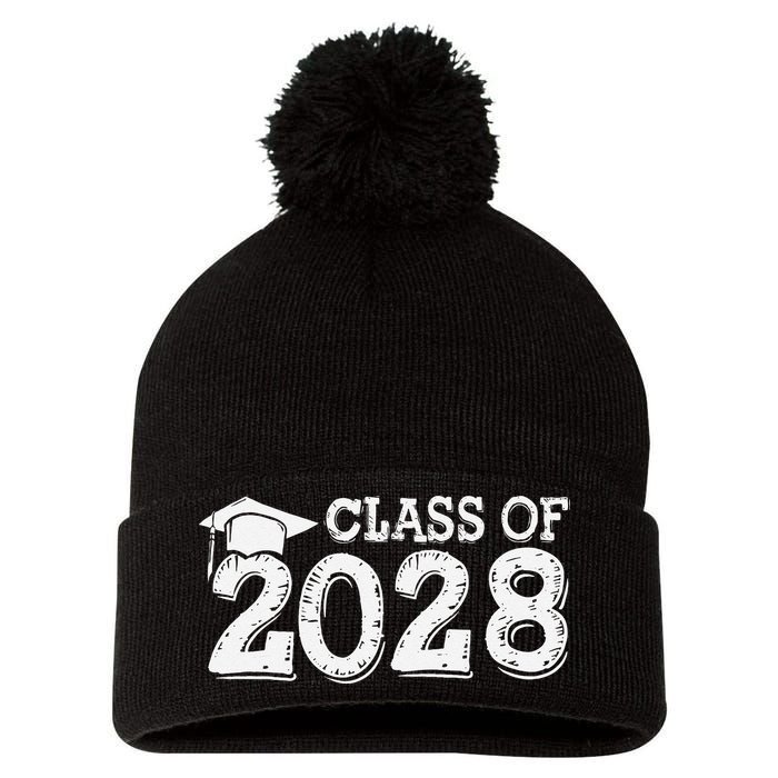 Class Of 2028 Grow With Me Handprints Space On Back Pom Pom 12in Knit Beanie