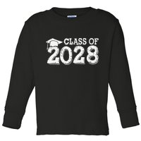 Class Of 2028 Grow With Me Handprints Space On Back Toddler Long Sleeve Shirt