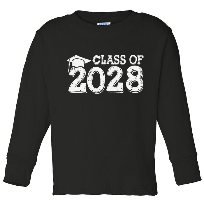 Class Of 2028 Grow With Me Handprints Space On Back Toddler Long Sleeve Shirt